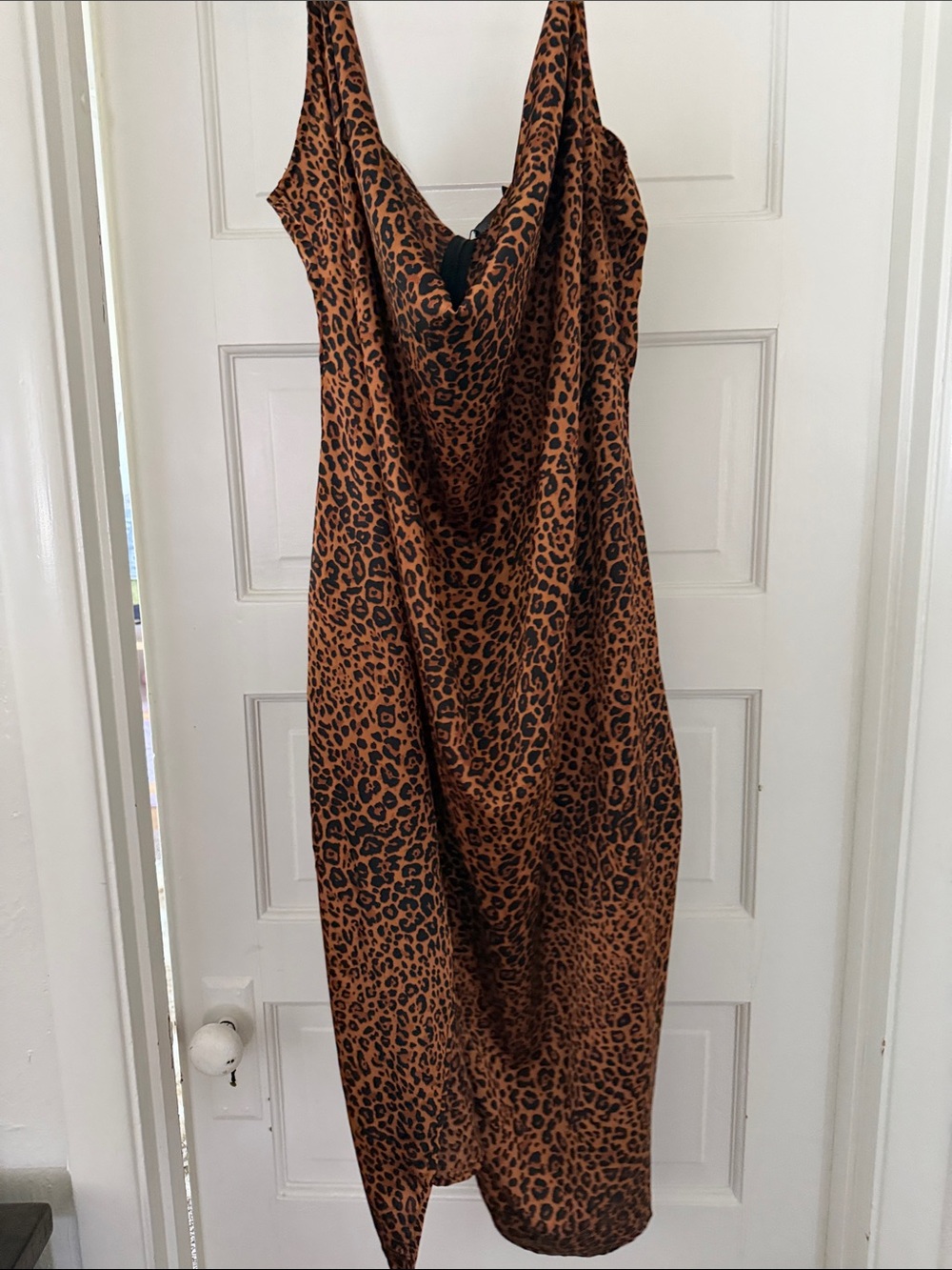 PrettyLittleThing Brown and Black Leopard Cowl Midi Dress